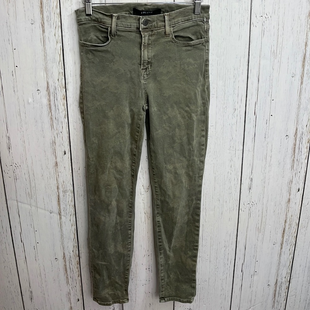 J Brand Cropped Skinny Stretch Army Green Acid Washed Bleached Jeans Size 28
